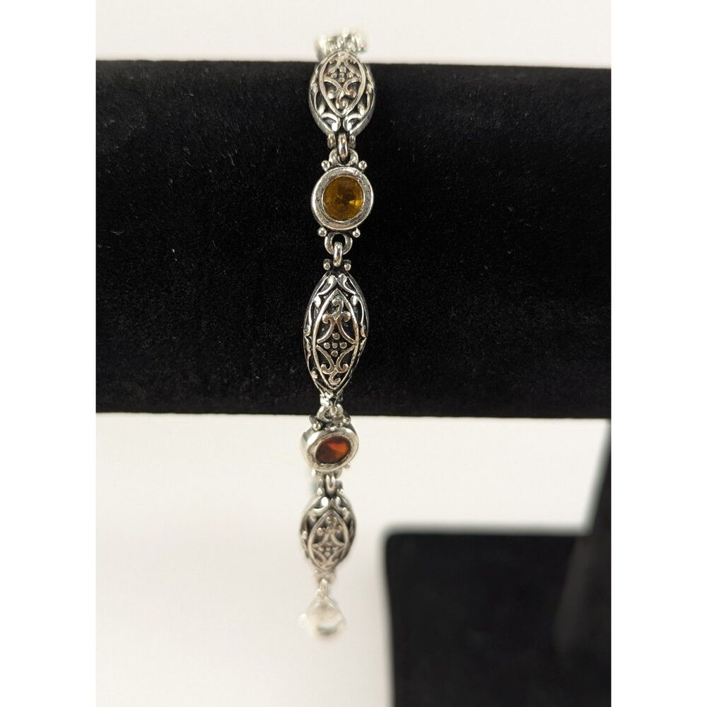 Multi Color Stone Silver Filigree Bracelet